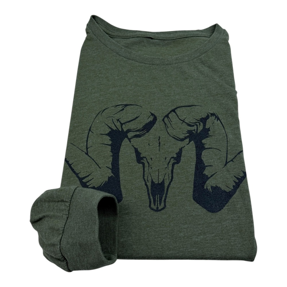 Kuiu Mens Small Long Sleeve Graphic Shirt Wild Sheep Foundation Ram Skull Green